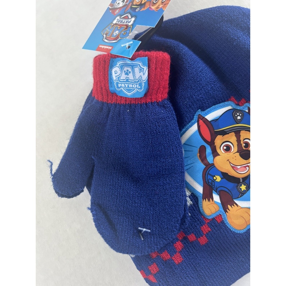 Paw Patrol Knit Hat Beanie & Mitten Set Kids Nickelodeon‎ New Blue Red BxW - Picture 2 of 4
